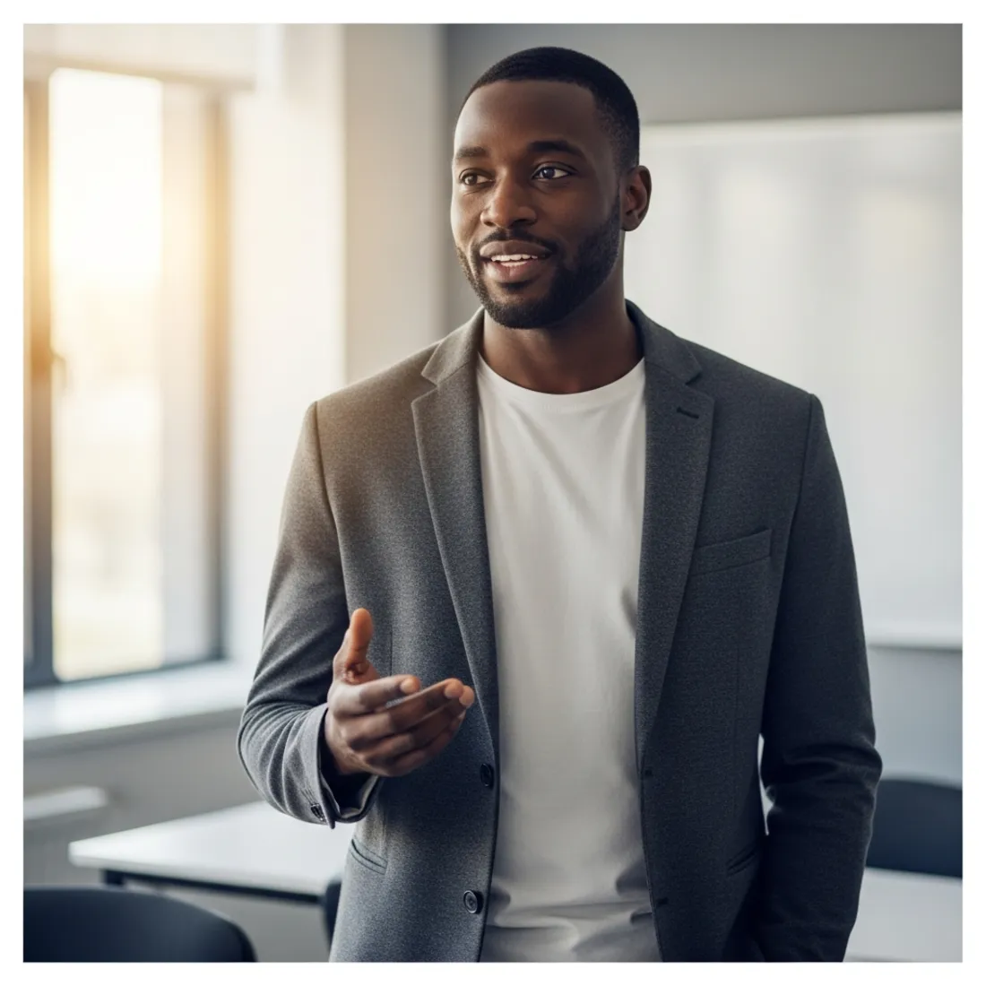 IT instructor presenting in a corporate training room